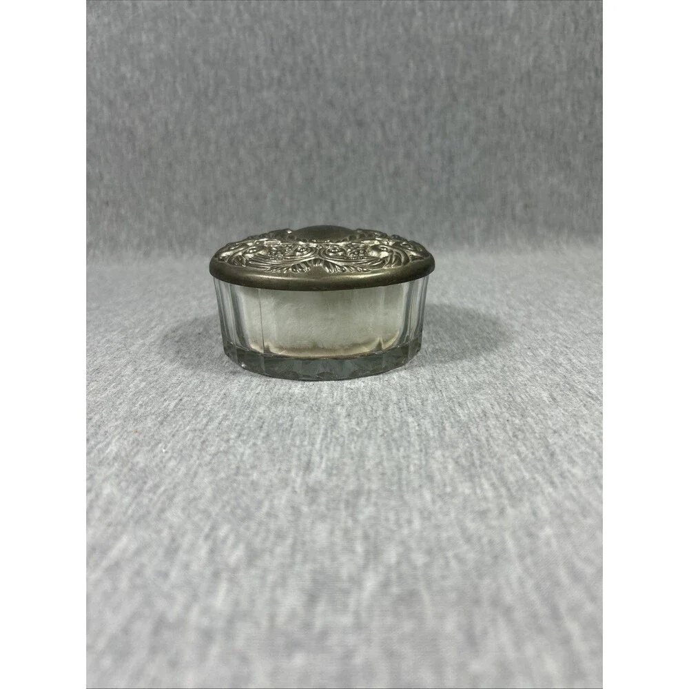 Vintage Ornate Victorian Silver Plate & Glass Vanity Powder Jar or Trinket Box - Picture 2 of 16